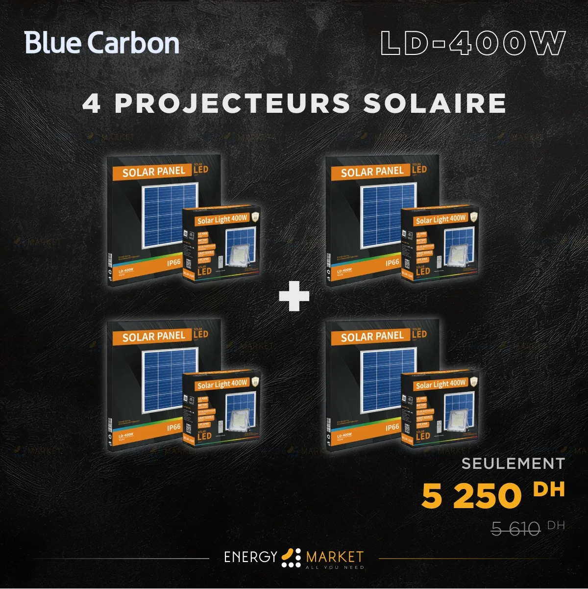 4 Projecteurs solaire Blue Carbon - LD 400w